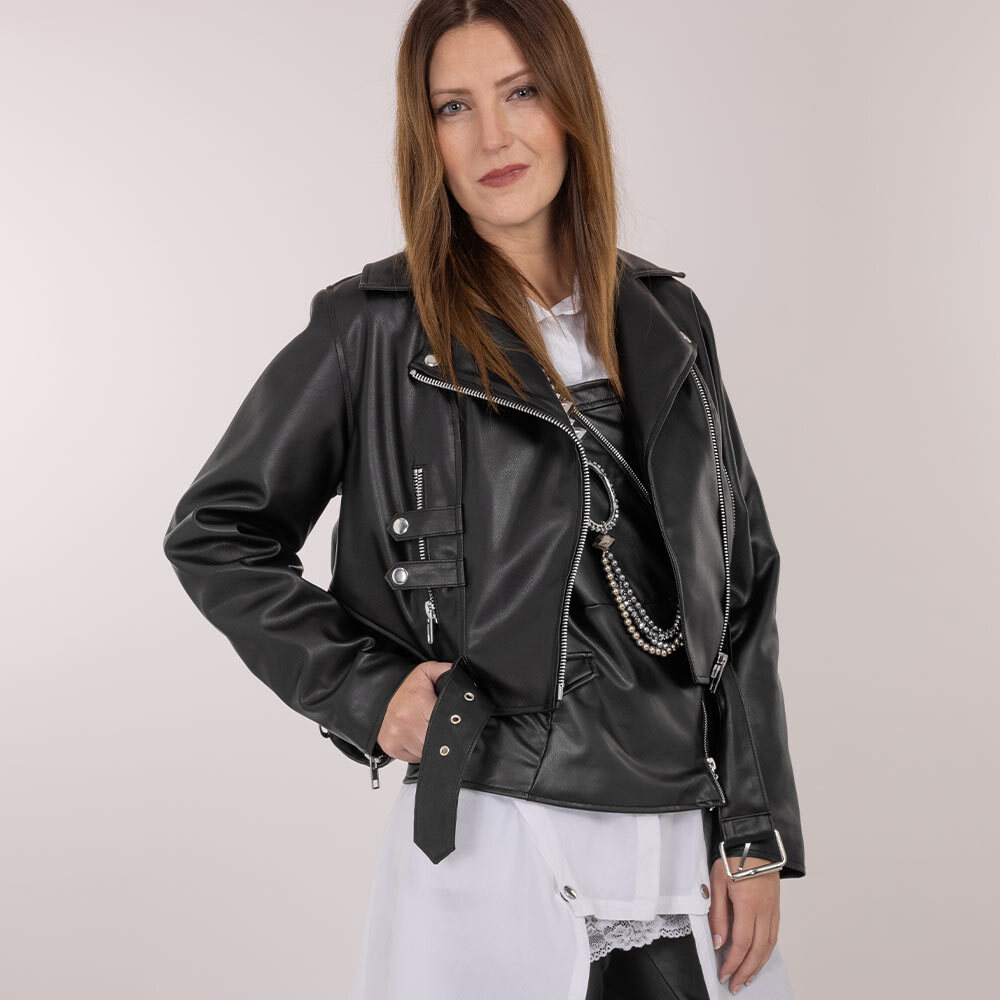 Jacke in Leder-Optik, schwarz 