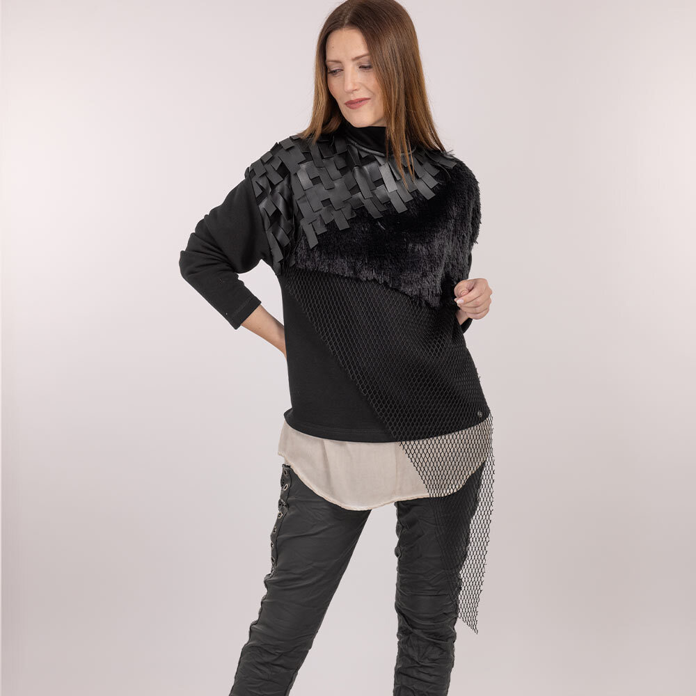 Sweatpullover mit Fell-Optik, schwarz 