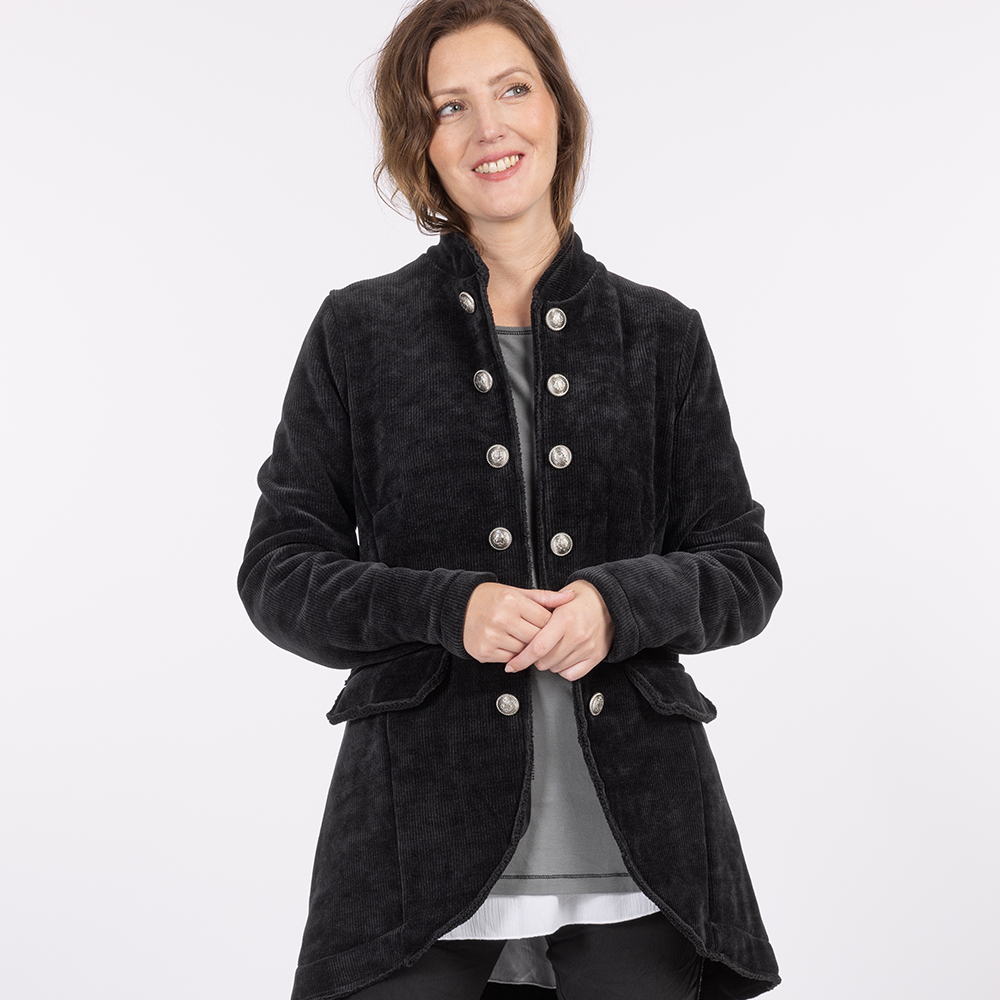 Cord-Blazer im Military-Stil, schwarz 