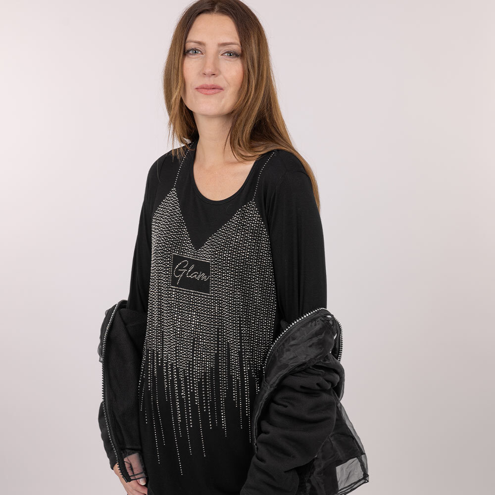 Langarmshirt 'Glam', schwarz 