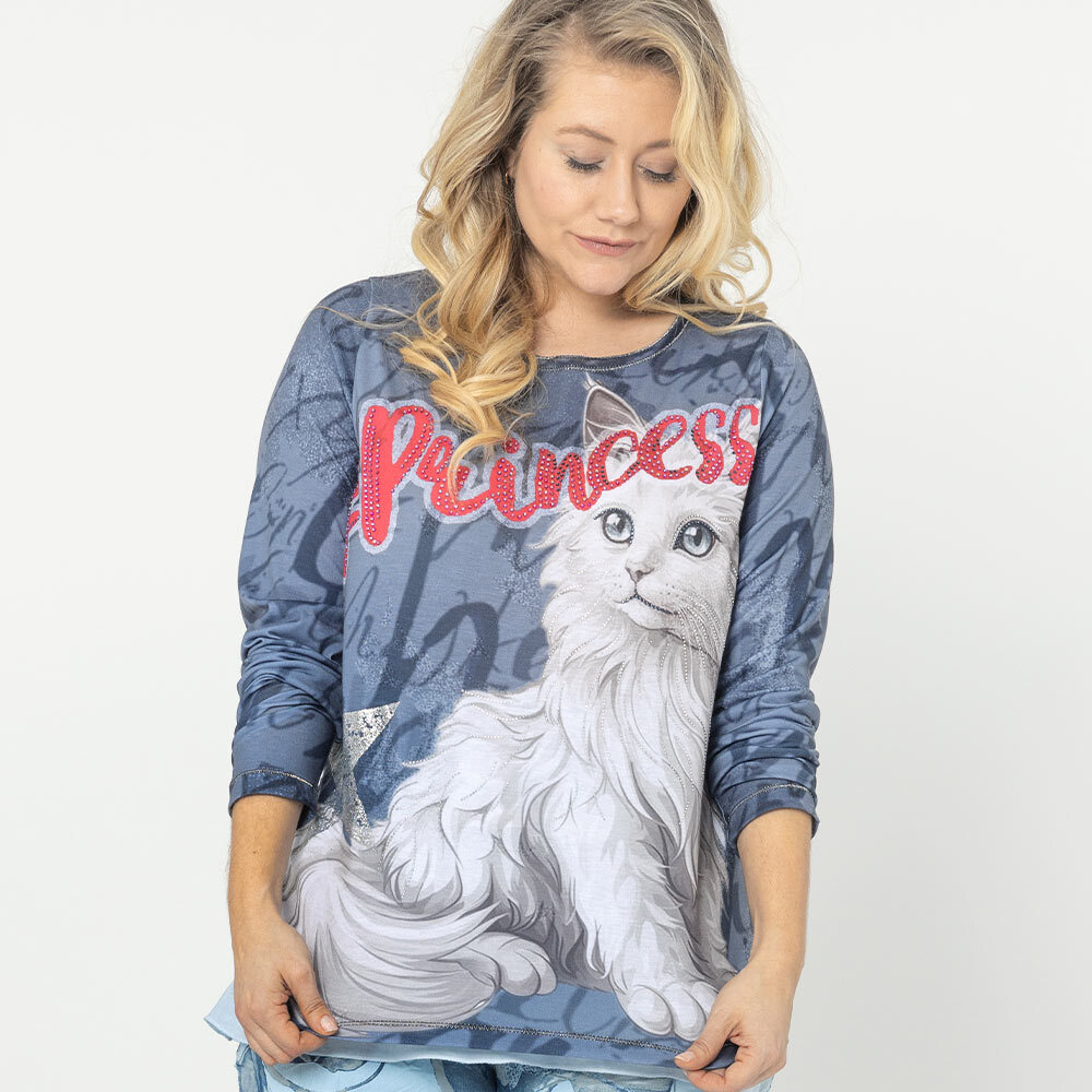 Langarmshirt 'Katze', navy 