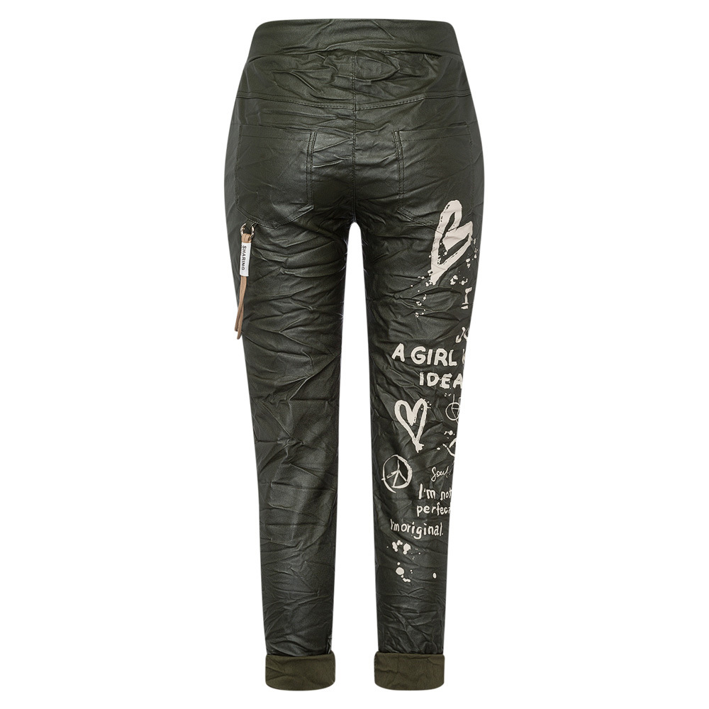 Joggpants in Leder-Optik, oliv 