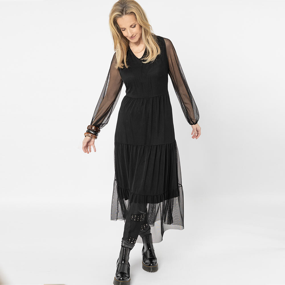 Maxi-Kleid mit Volants, schwarz 