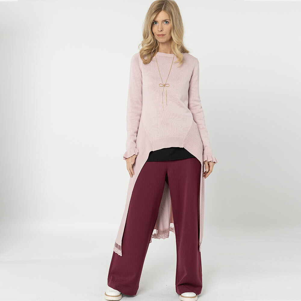 Wide Leg Hose lang, burgund 