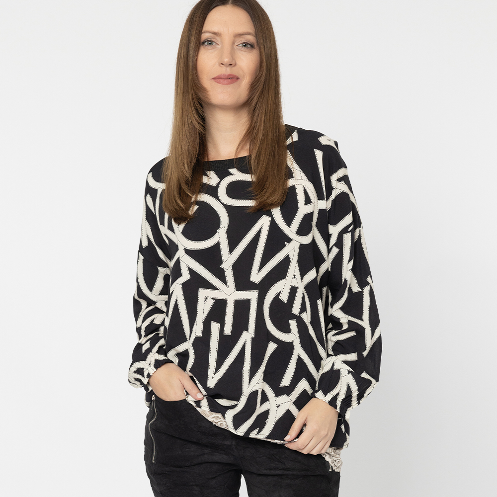 Bluse im Alloverprint, schwarz-offwhite 