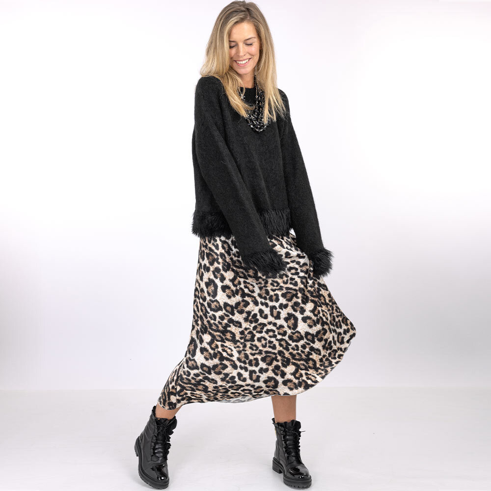 Rock im Animalprint, schwarz-crema 2