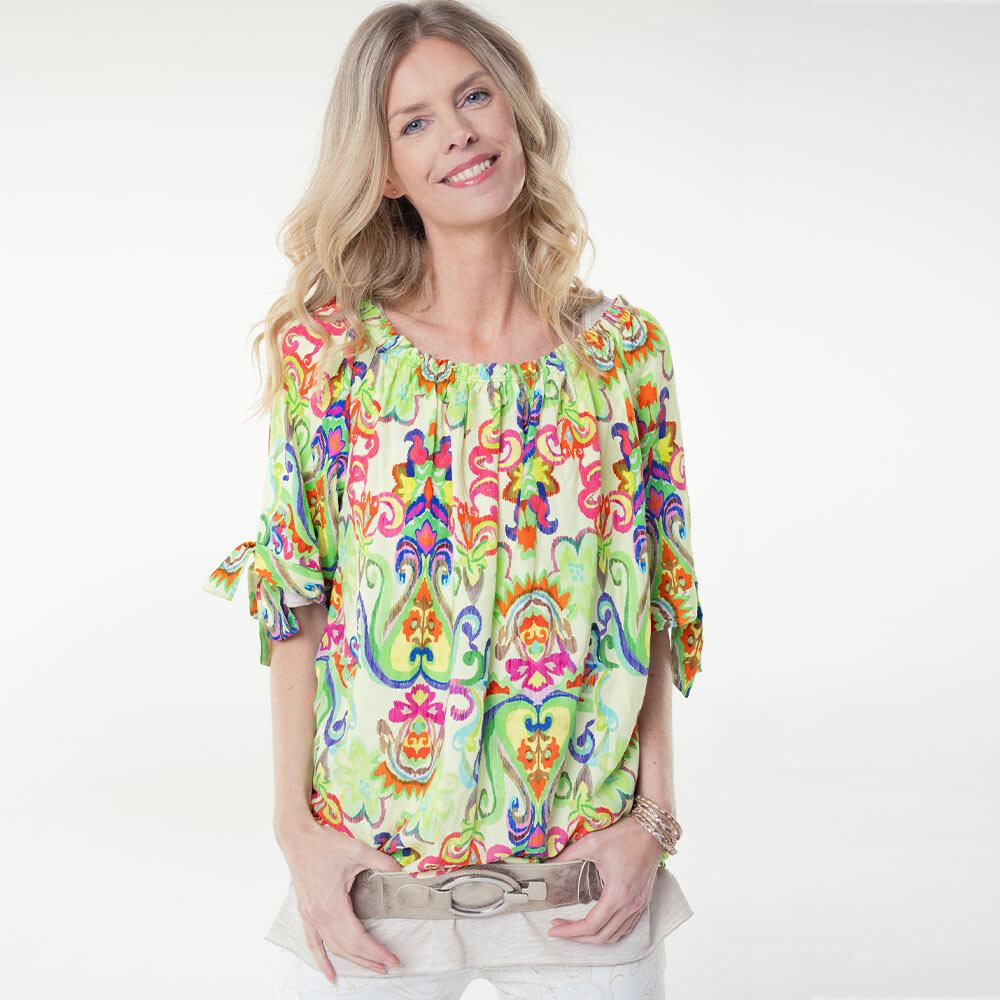 Bluse in farbenfrohem Alloverprint, lime 