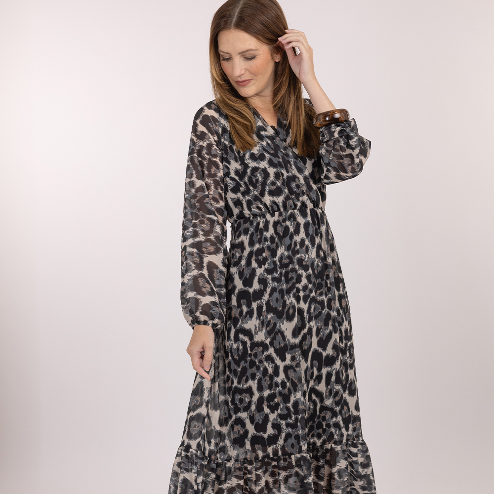 Maxi-Kleid Animal, schwarz-crema 