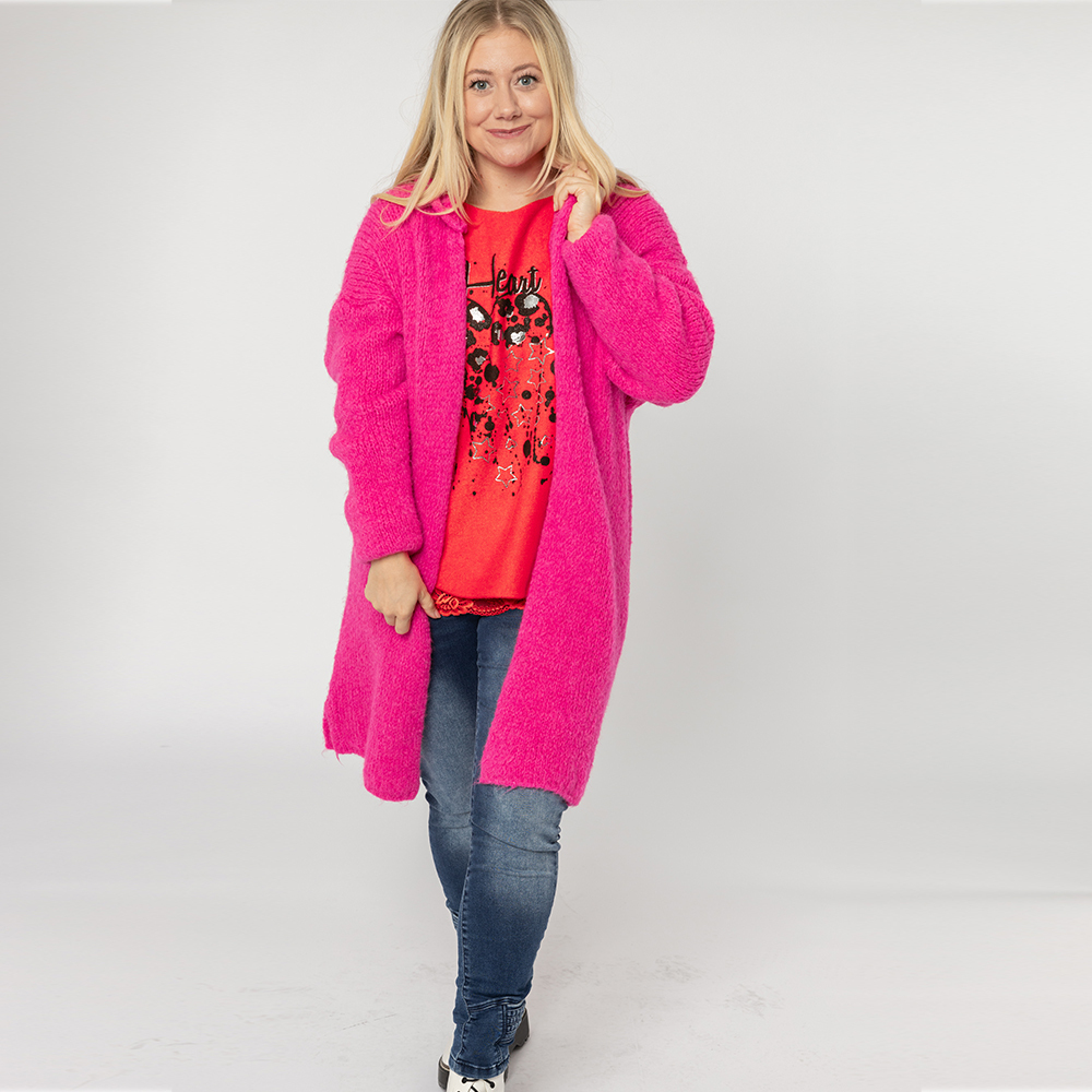 Strickjacke mit Lettering, pink flash 