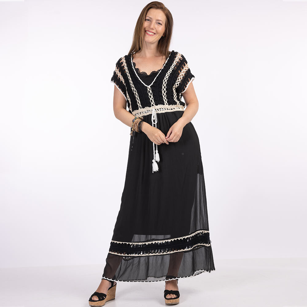 Kleid mit Crochet 2 in 1, schwarz 