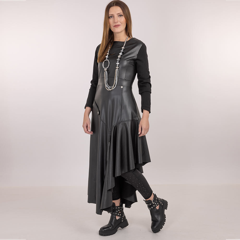 Kleid in Leder-Optik, schwarz 