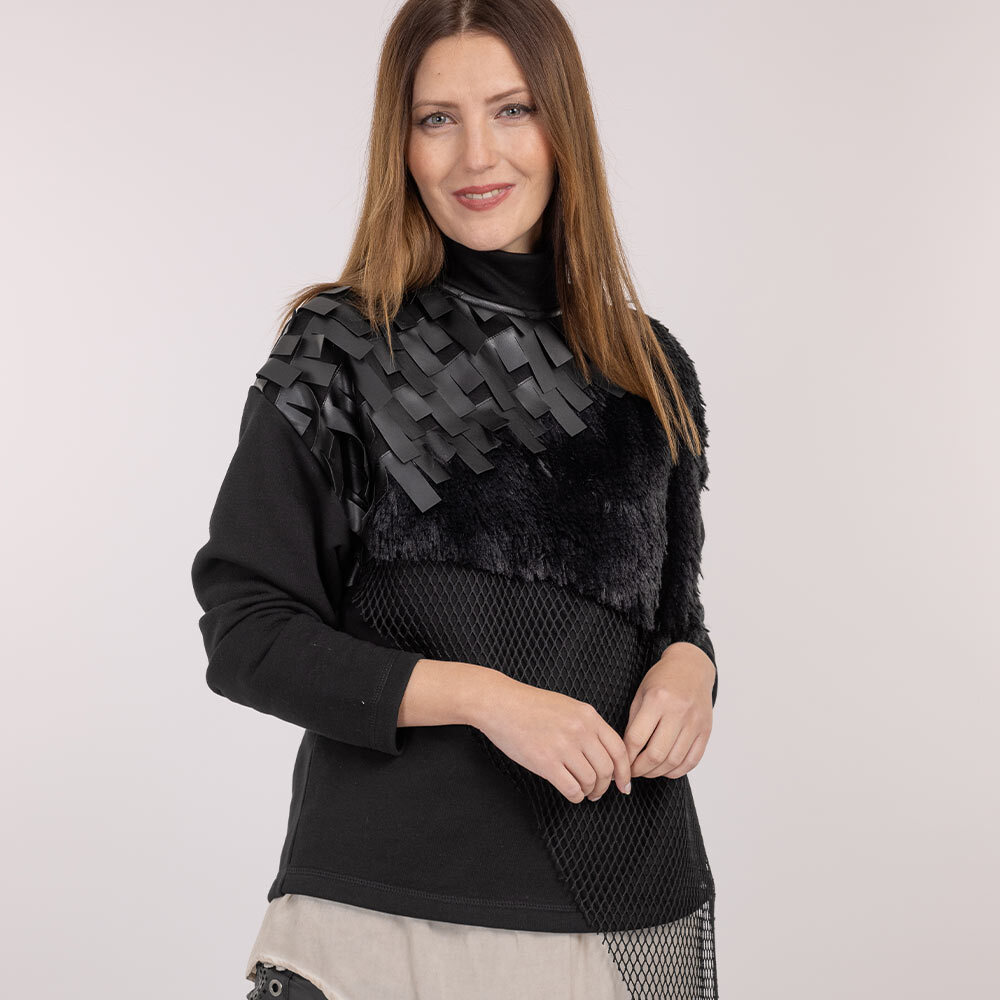 Sweatpullover mit Fell-Optik, schwarz 