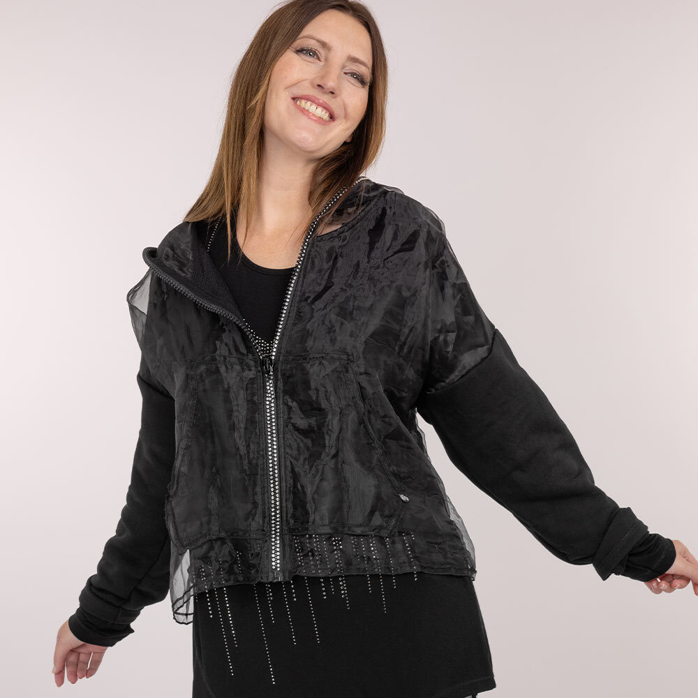 Sweatjacke 'Shine' aus Organza, schwarz 