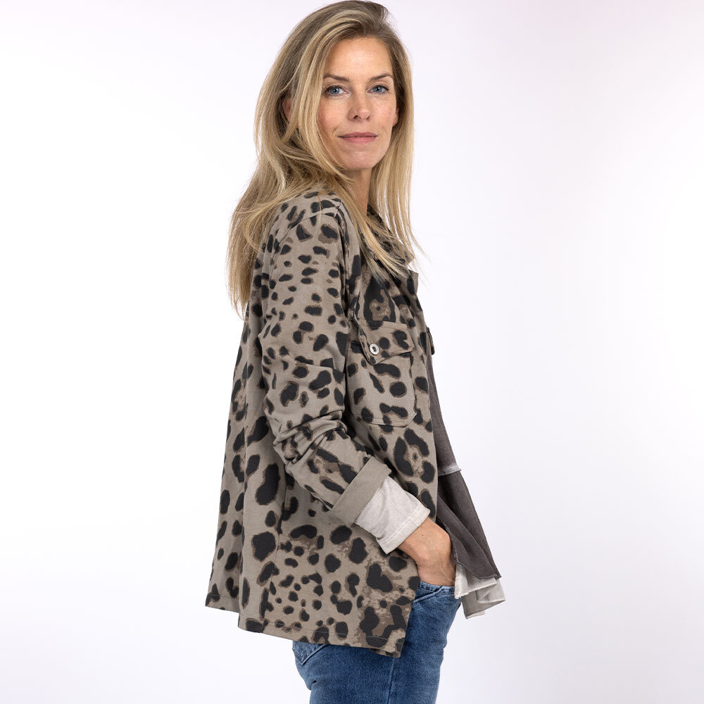 Sweatjacke im Leoprint, taupe 