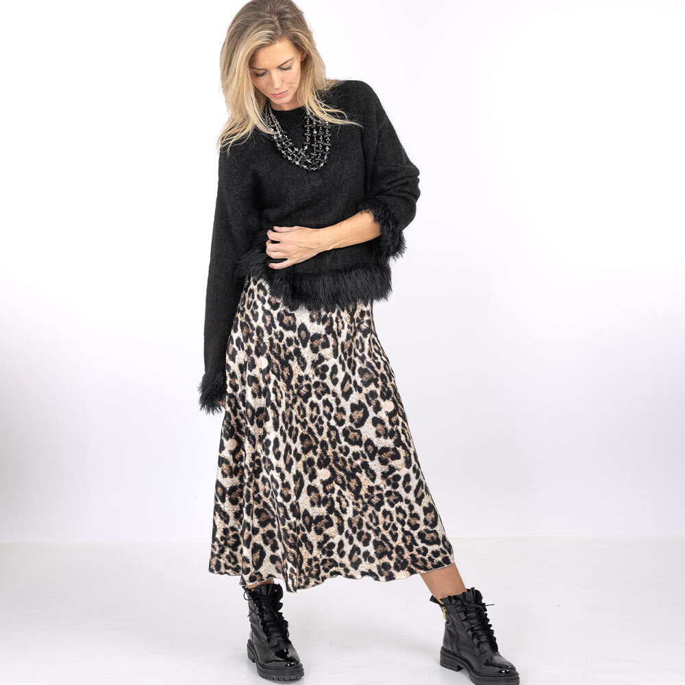 Rock im Animalprint, schwarz-crema 