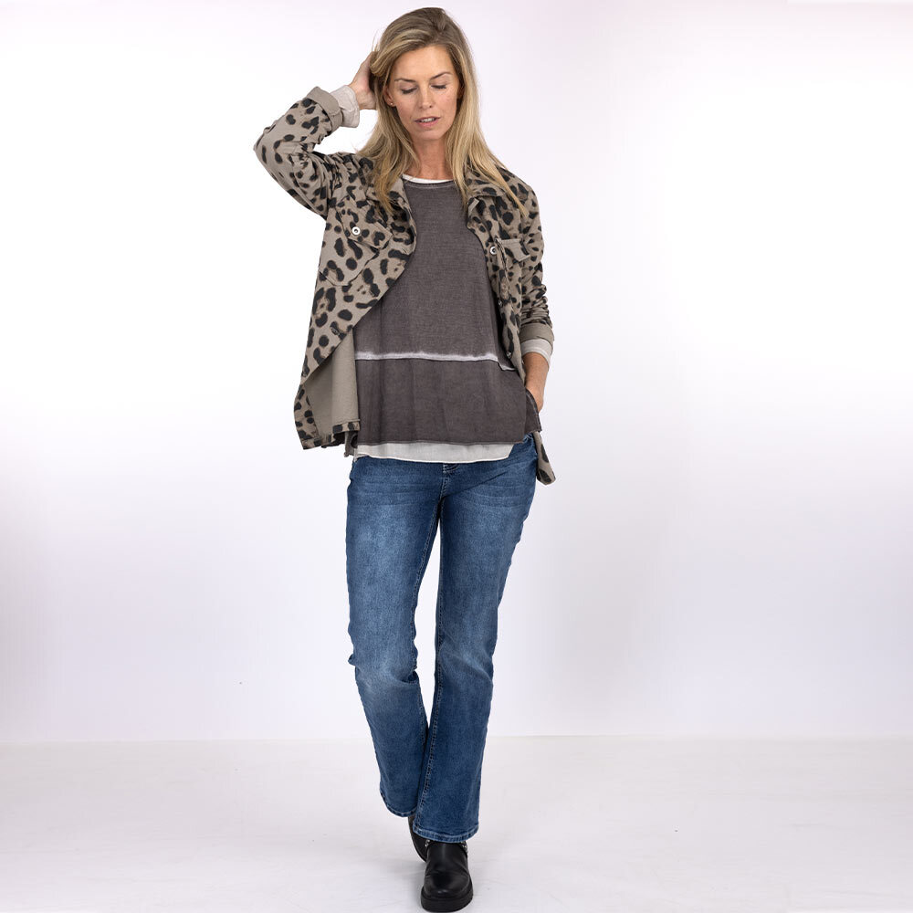 Sweatjacke im Leoprint, taupe 