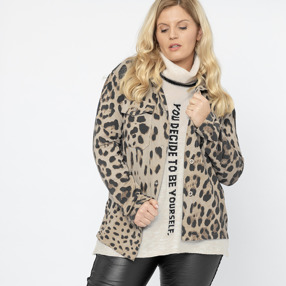 Sweatjacke im Leoprint, taupe 