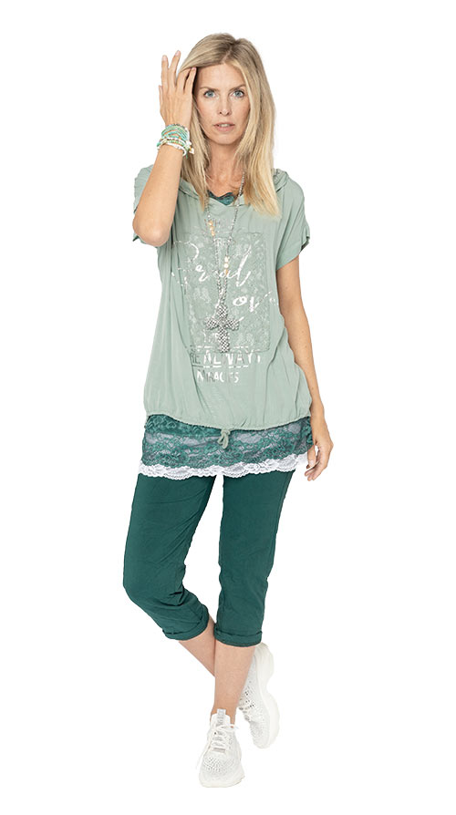 Outfit Bluse Love misty green