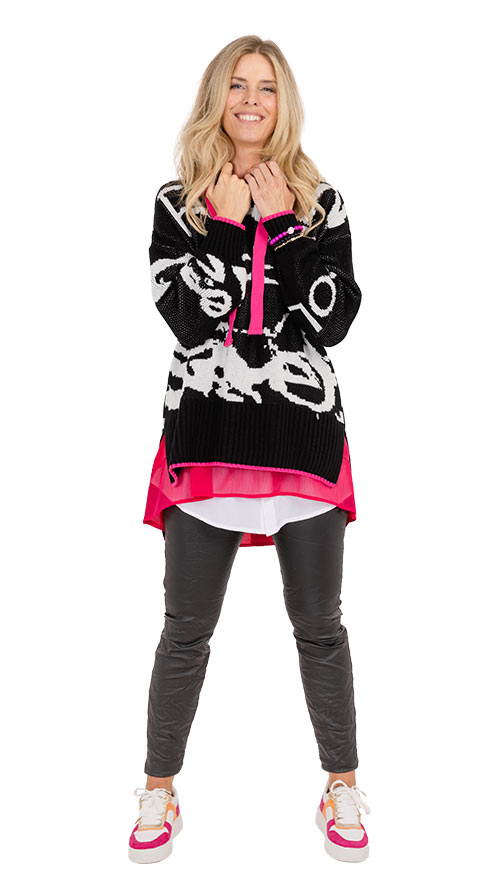 Outfit Strickpullover pink-schwarz