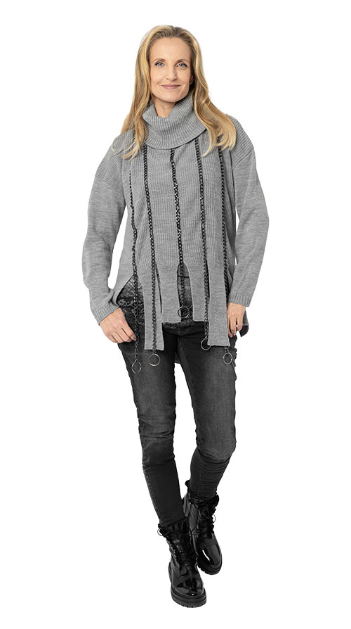 Outfit Strickpullover mit Ketten, silber melange